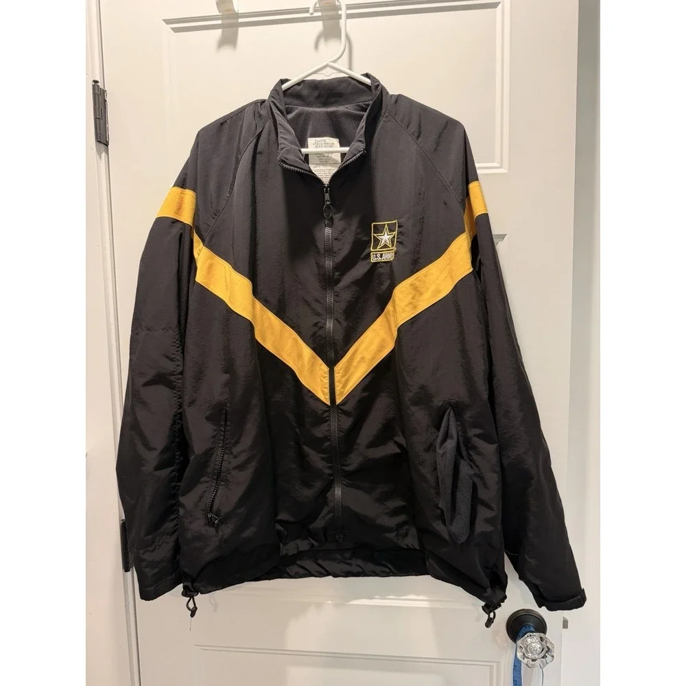 LARGE - US ARMY Men's APFU Jacket‎ Army Black and Gold PT Fitness Windbreaker
